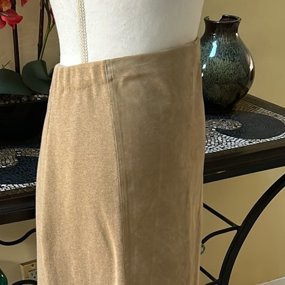 Vintage Y2K Camel Leather Front Suede Stretch Waist Western A Line Skirt Lrg - Picture 9 of 16